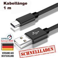 Ladekabel 1m USB A zu USB C SCHNELL-Laden Datenkabel Kabel Samsung Huawei Nylon